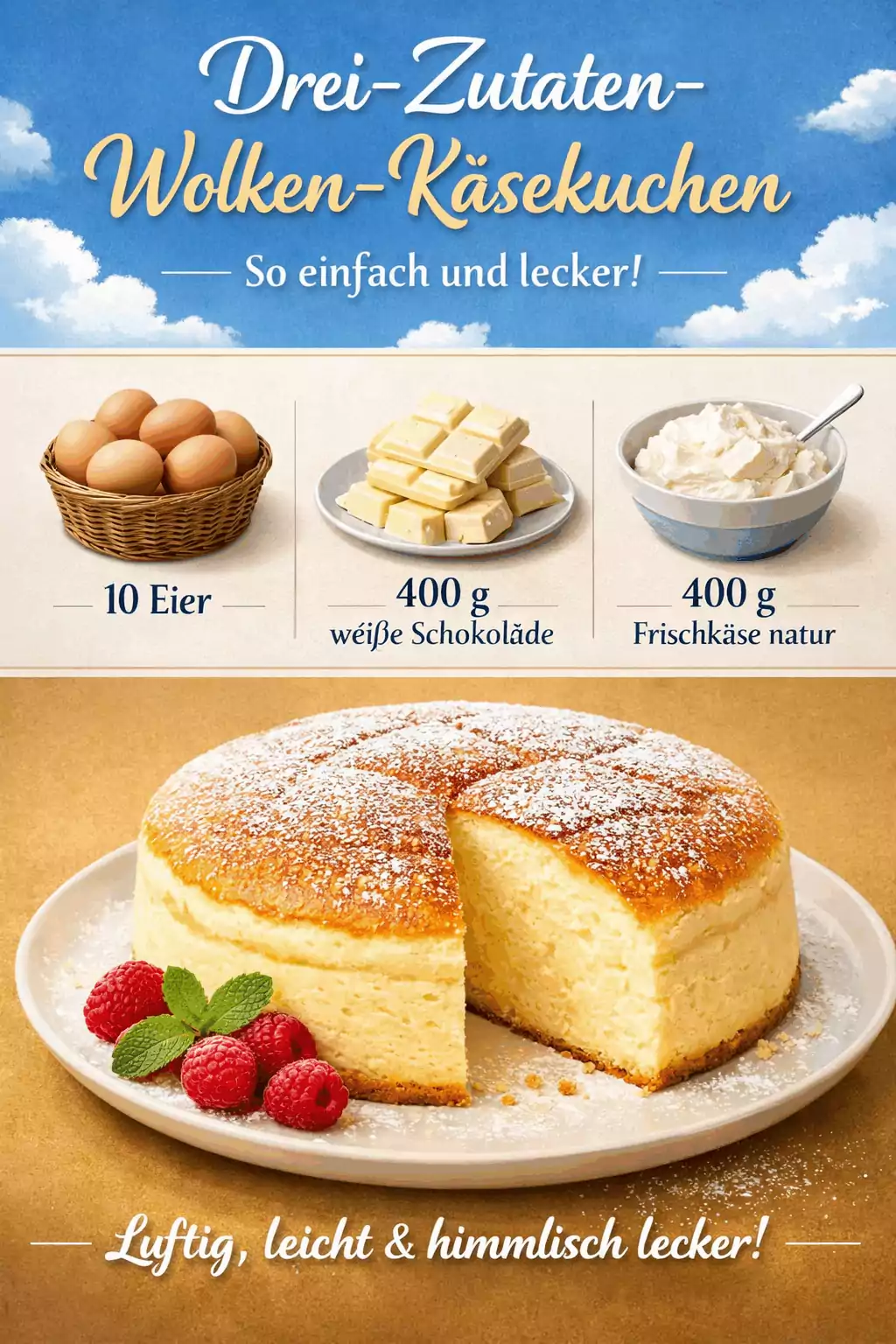 Drei-Zutaten-Wolken-Käsekuchen: So einfach und lecker!