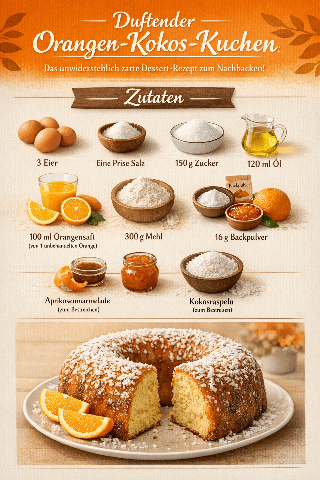 Duftender Orangen-Kokos-Kuchen: Das unwiderstehlich zarte Dessert-Rezept zum Nachbacken!