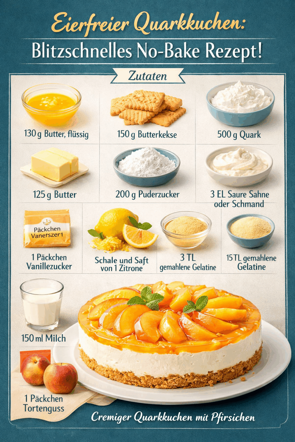 Eierfreier Quarkkuchen: Blitzschnelles No-Bake Rezept!