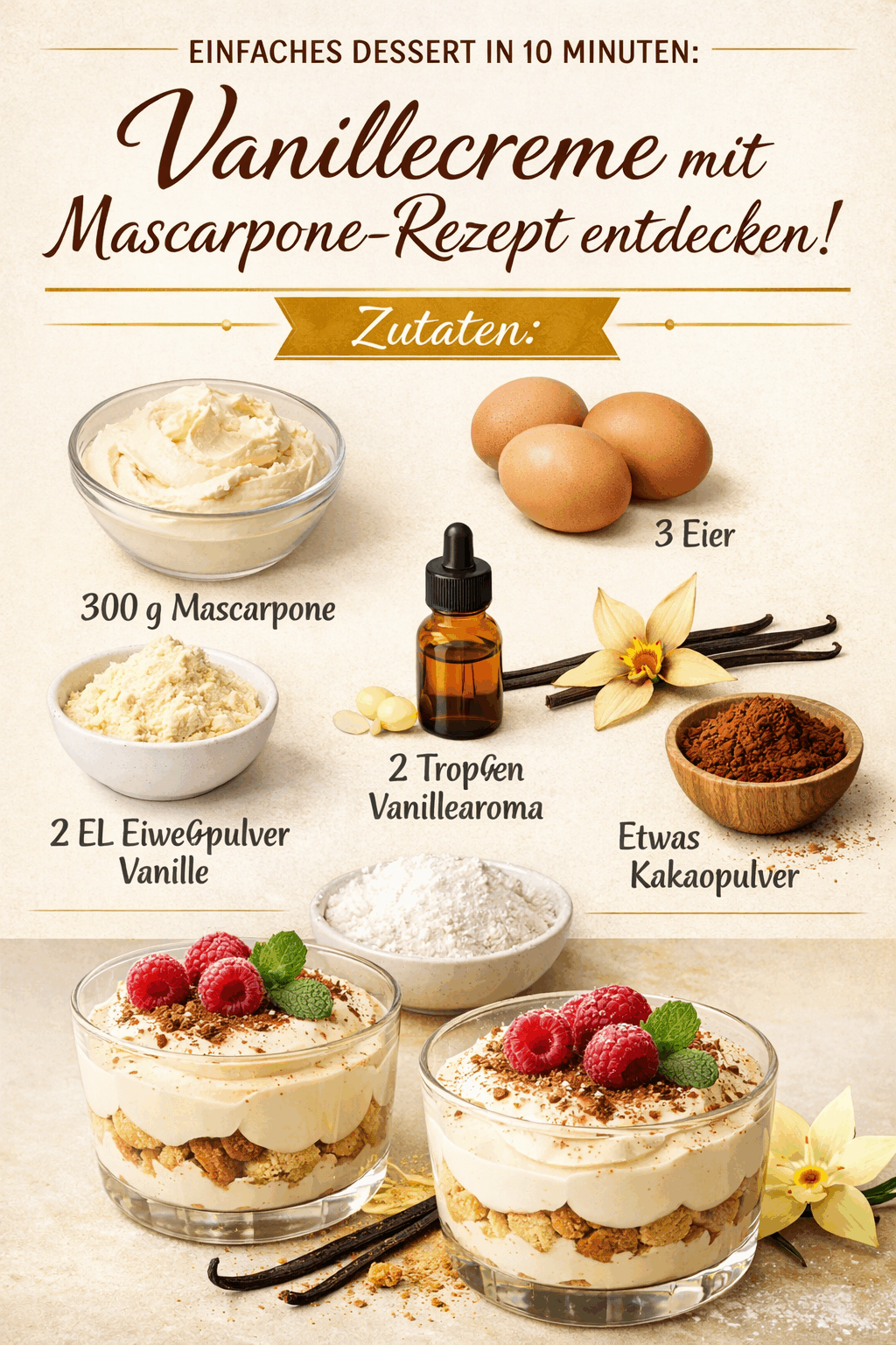 Einfaches Dessert in 10 Minuten: Vanillecreme mit Mascarpone-Rezept entdecken!