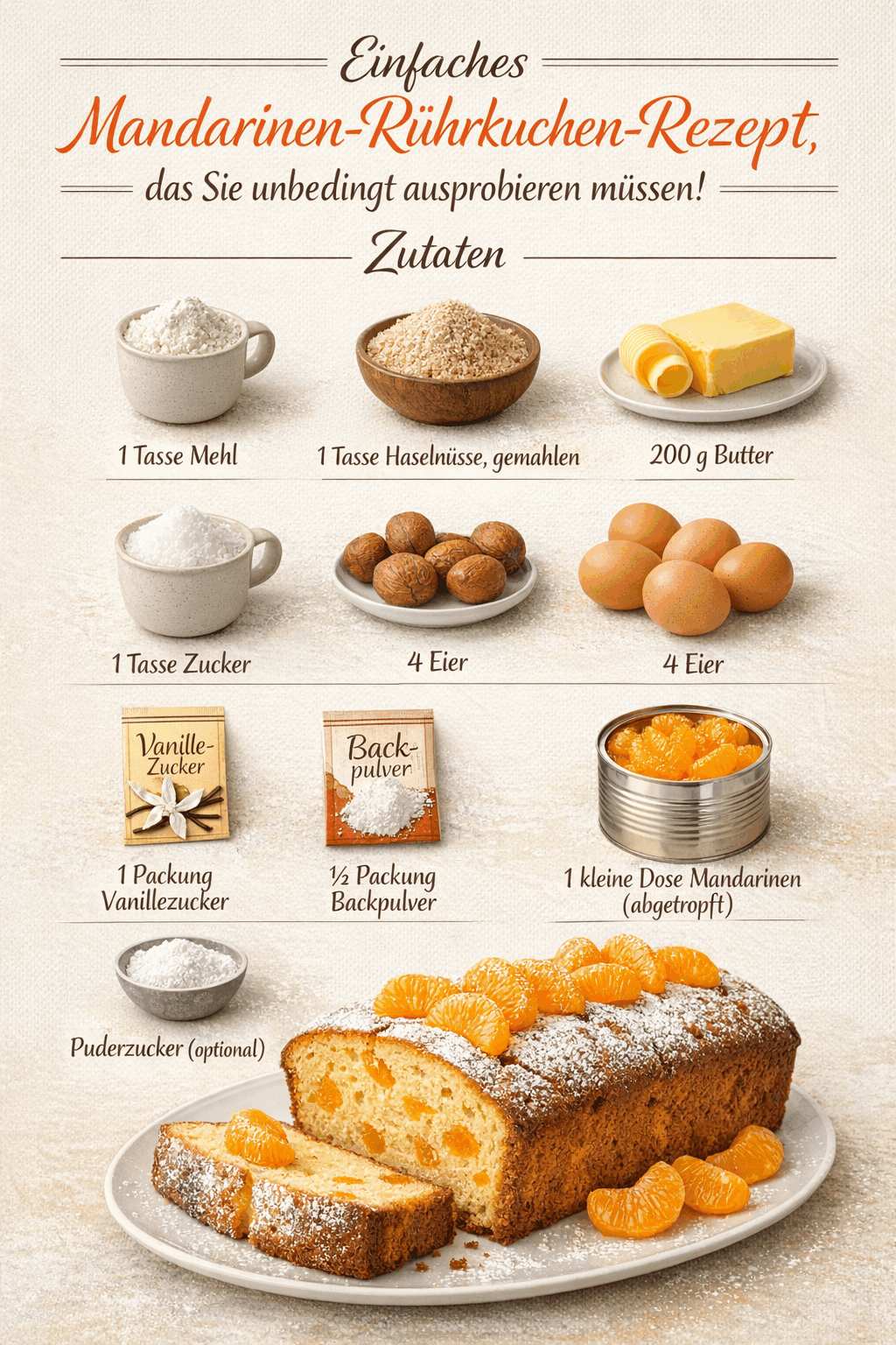 Einfaches Mandarinen-Rührkuchen-Rezept, das Sie unbedingt ausprobieren müssen!