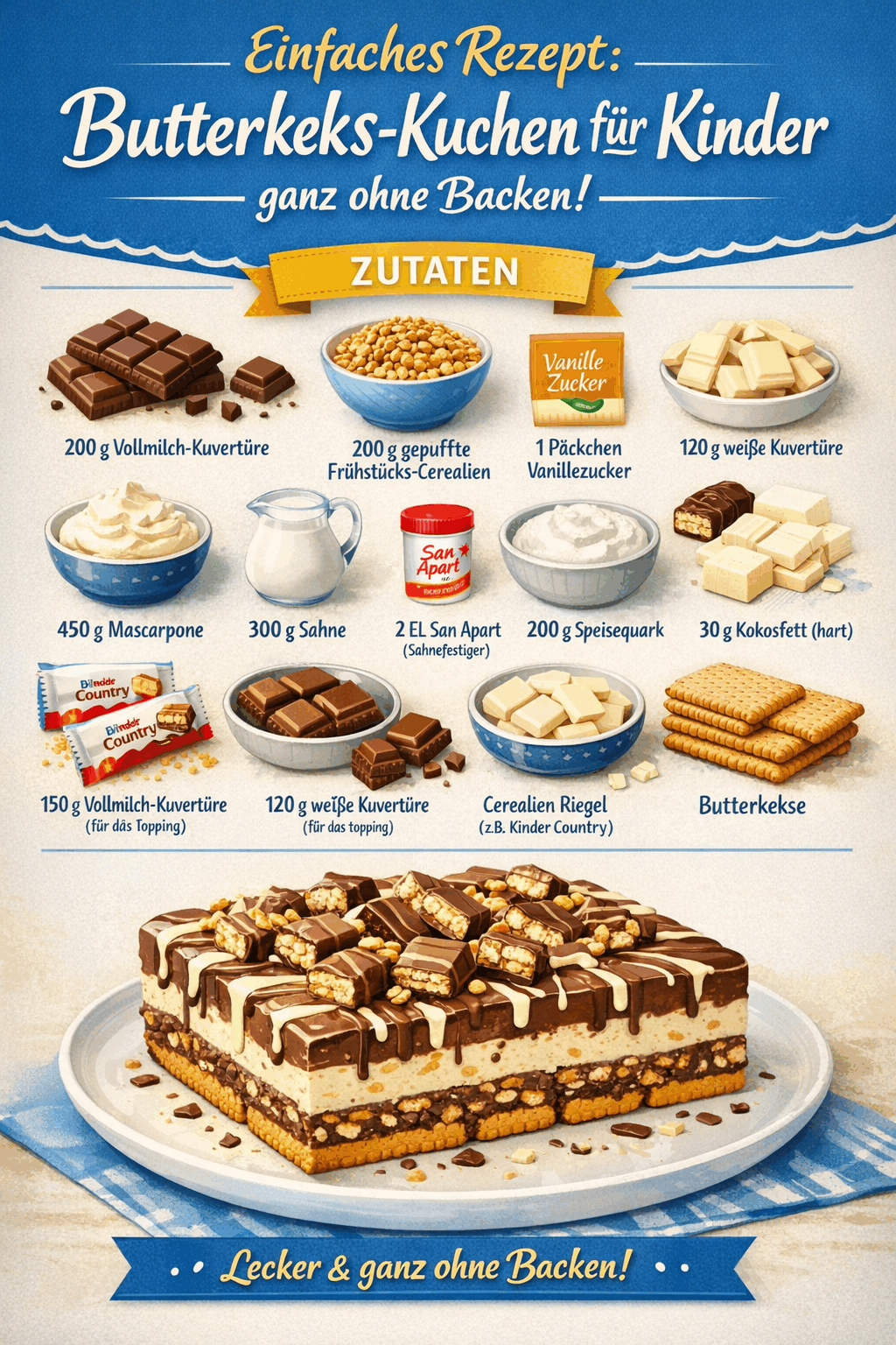 Einfaches Rezept: Butterkeks-Kuchen für Kinder – ganz ohne Backen!
