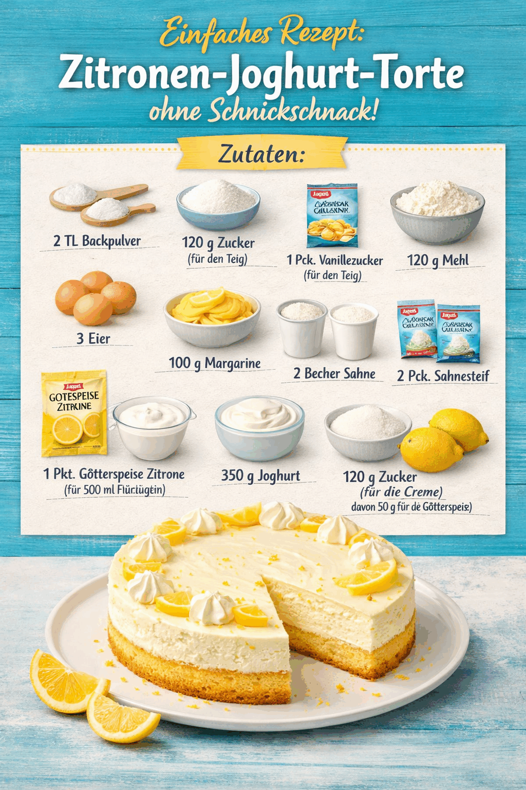 Einfaches Rezept: Zitronen-Joghurt-Torte ohne Schnickschnack!