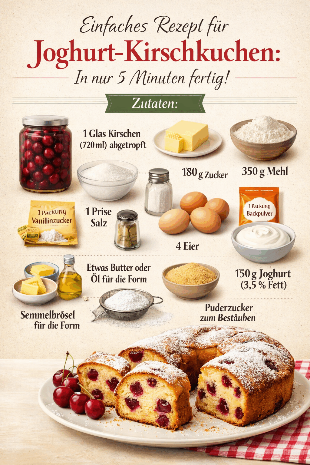 Einfaches Rezept für Joghurt-Kirschkuchen: In nur 5 Minuten fertig!