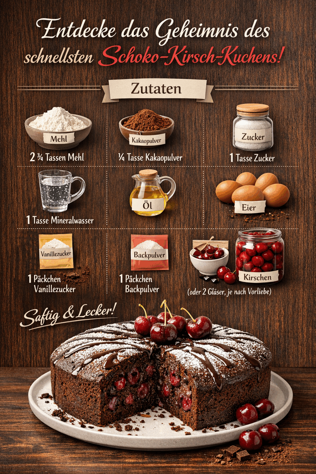 Entdecke das Geheimnis des schnellsten Schoko-Kirsch-Kuchens!