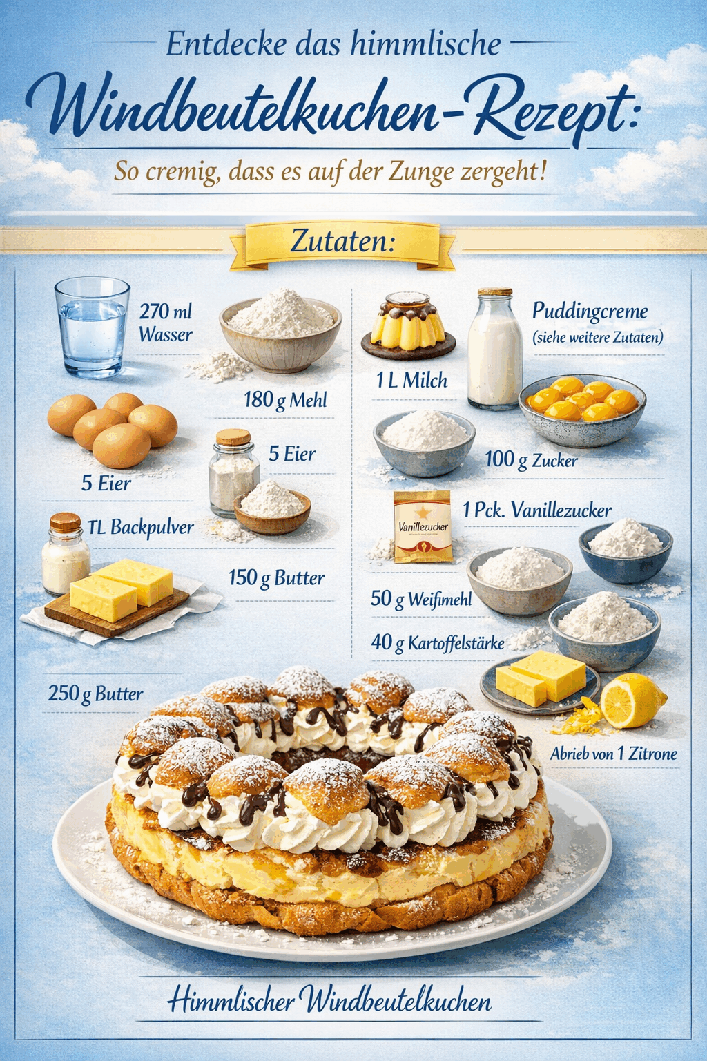 Entdecke das himmlische Windbeutelkuchen-Rezept: So cremig, dass es auf der Zunge zergeht!