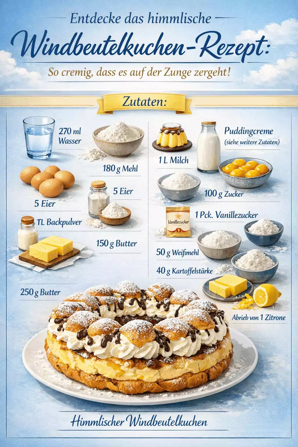 Entdecke das himmlische Windbeutelkuchen-Rezept: So cremig, dass es auf der Zunge zergeht!