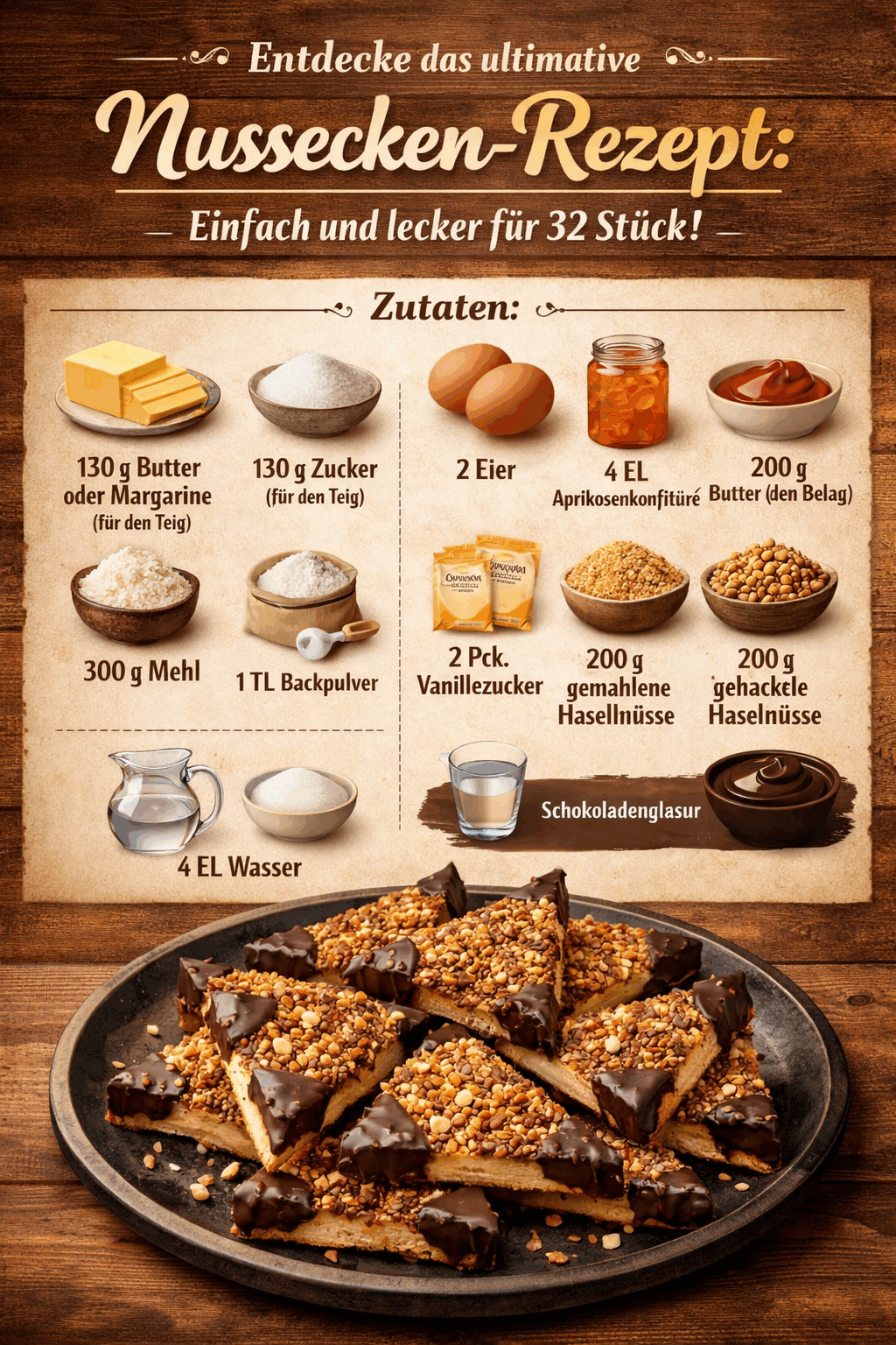 Entdecke das ultimative Nussecken-Rezept: Einfach und lecker für 32 Stück!