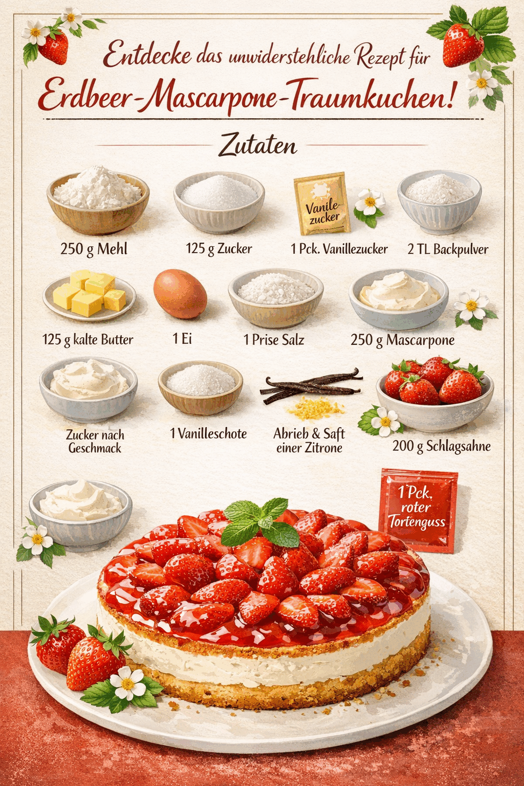 Entdecke das unwiderstehliche Rezept für Erdbeer-Mascarpone-Traumkuchen!