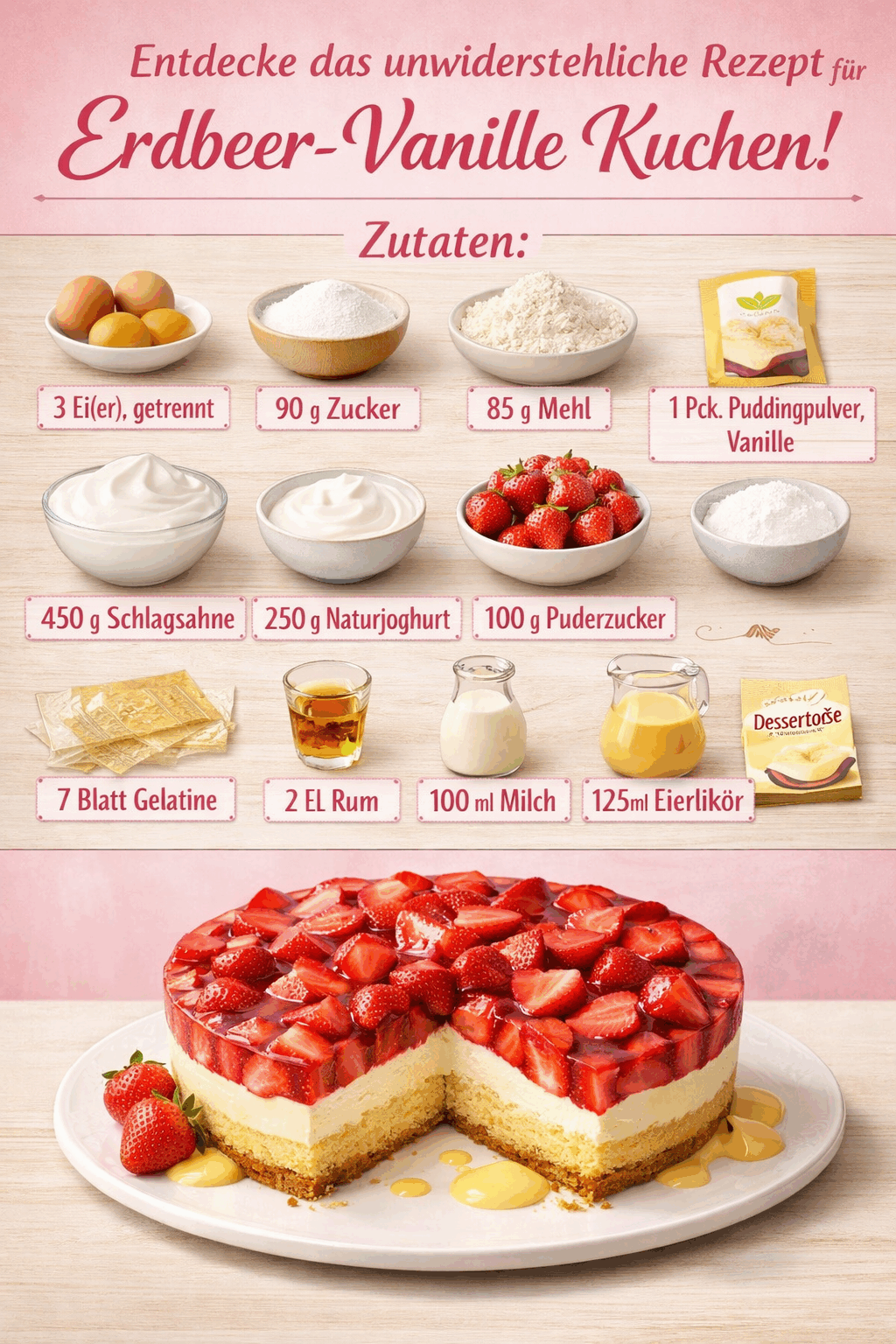 Entdecke das unwiderstehliche Rezept für Erdbeer-Vanille Kuchen!