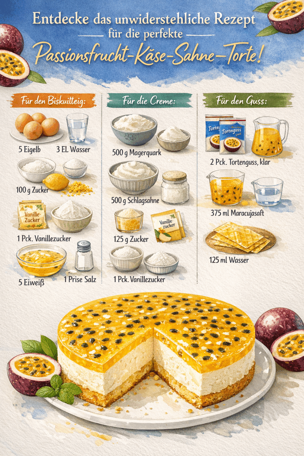 Entdecke das unwiderstehliche Rezept für die perfekte Passionsfrucht-Käse-Sahne-Torte!