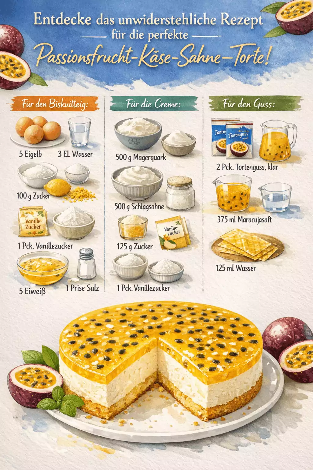 Entdecke das unwiderstehliche Rezept für die perfekte Passionsfrucht-Käse-Sahne-Torte!