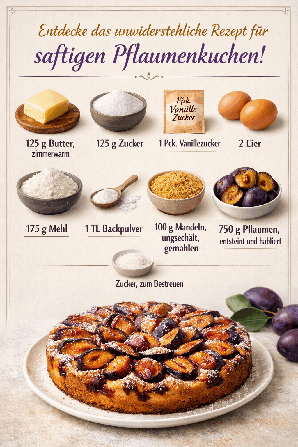 Entdecke das unwiderstehliche Rezept für saftigen Pflaumenkuchen!