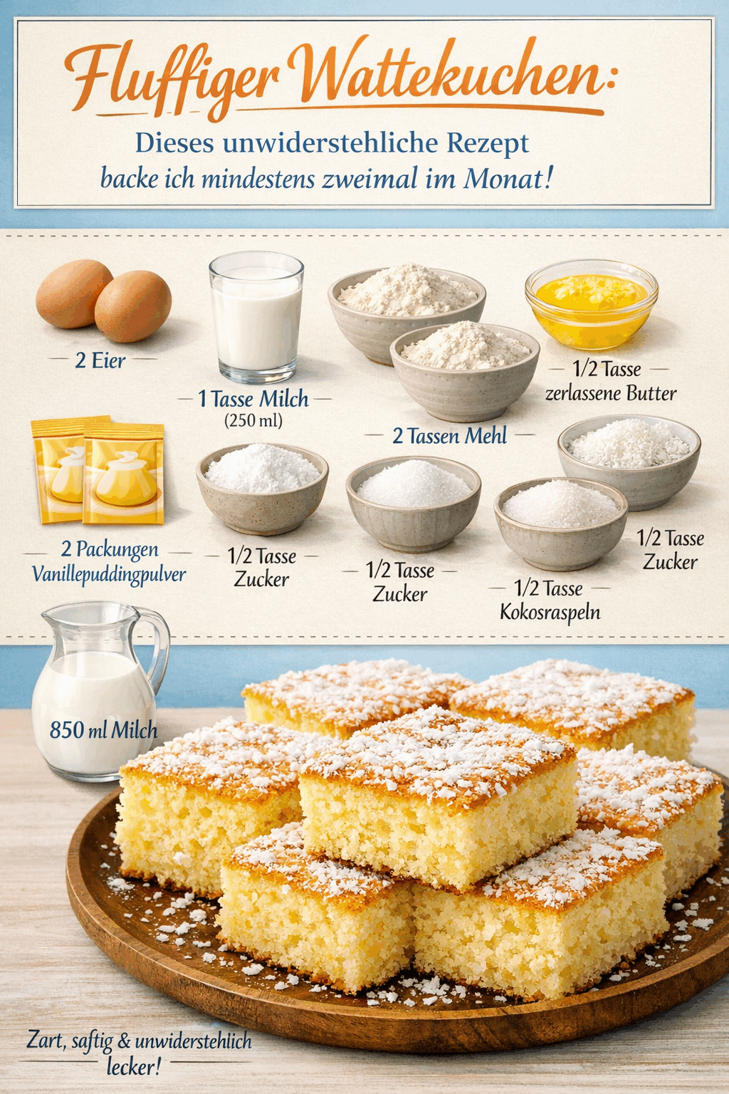 Fluffiger Wattekuchen: Dieses unwiderstehliche Rezept backe ich mindestens zweimal im Monat!