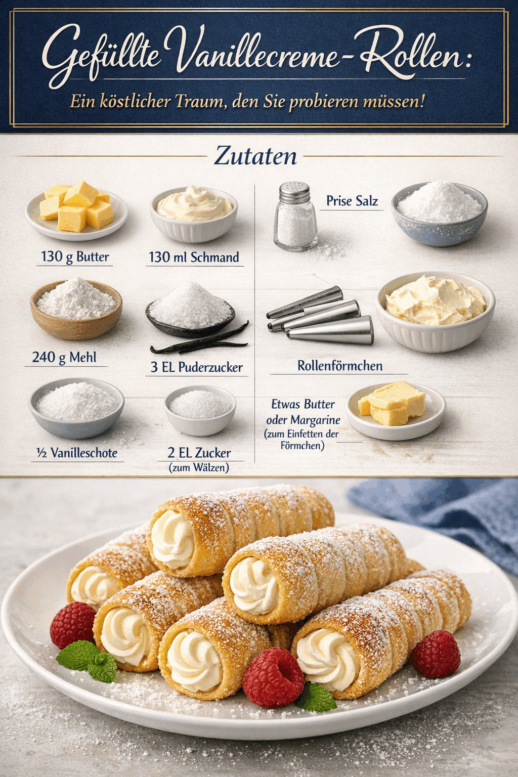 Gefüllte Vanillecreme-Rollen: Ein köstlicher Traum, den Sie probieren müssen!