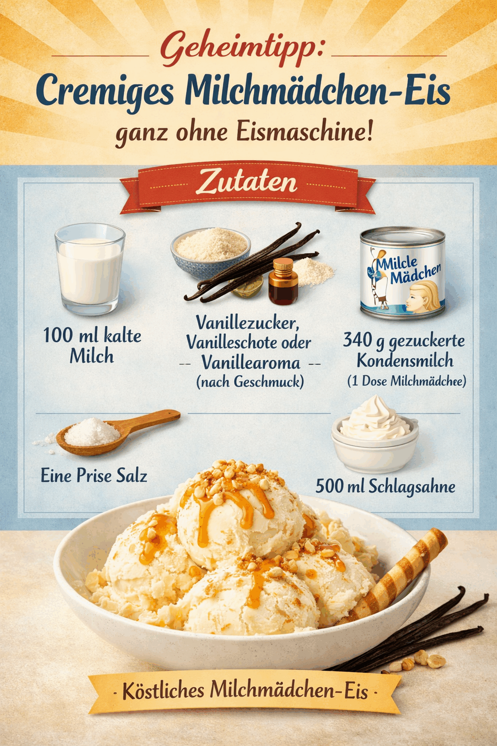 Geheimtipp: Cremiges Milchmädchen-Eis ganz ohne Eismaschine!