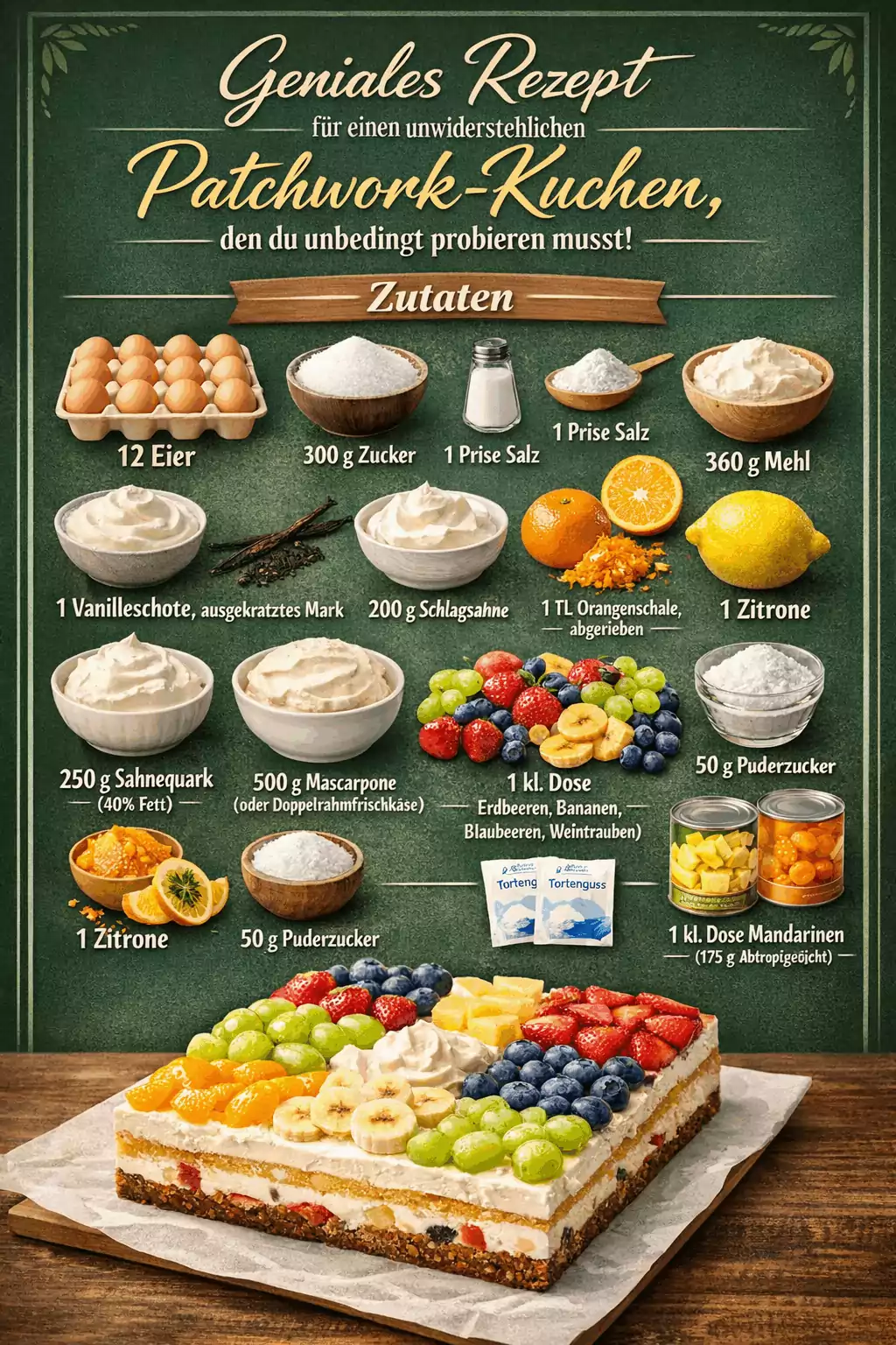 Geniales Rezept für einen unwiderstehlichen Patchwork-Kuchen, den du unbedingt probieren musst!