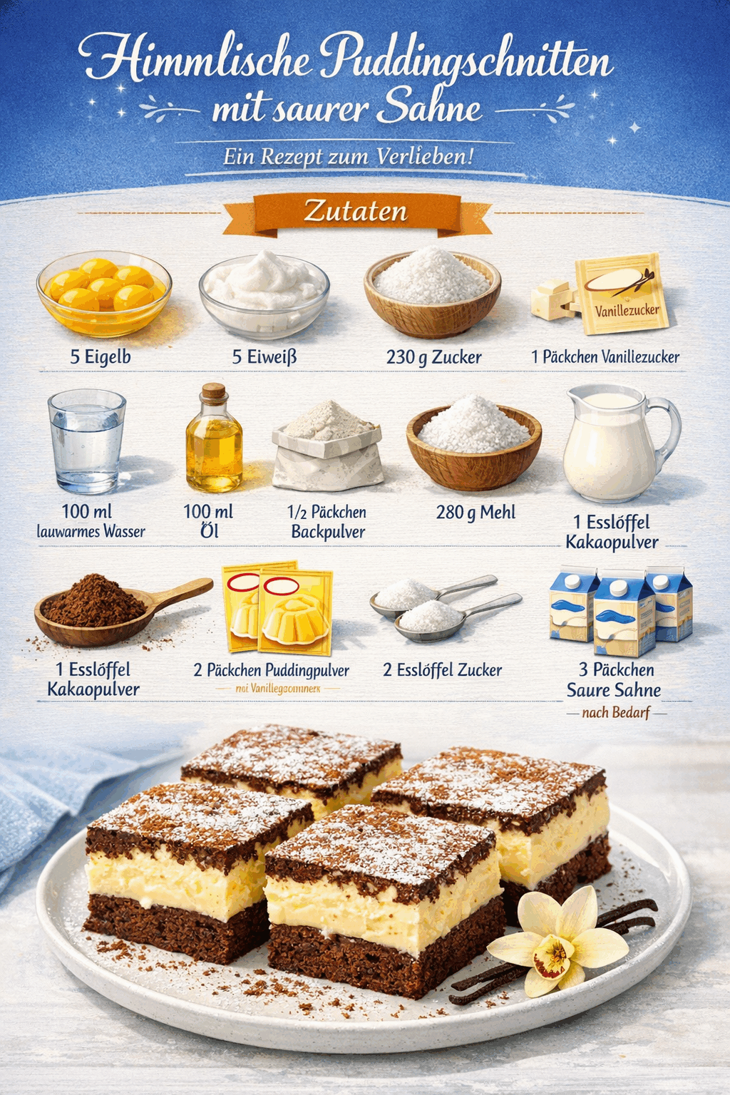 Himmlische Puddingschnitten mit saurer Sahne – Ein Rezept zum Verlieben!