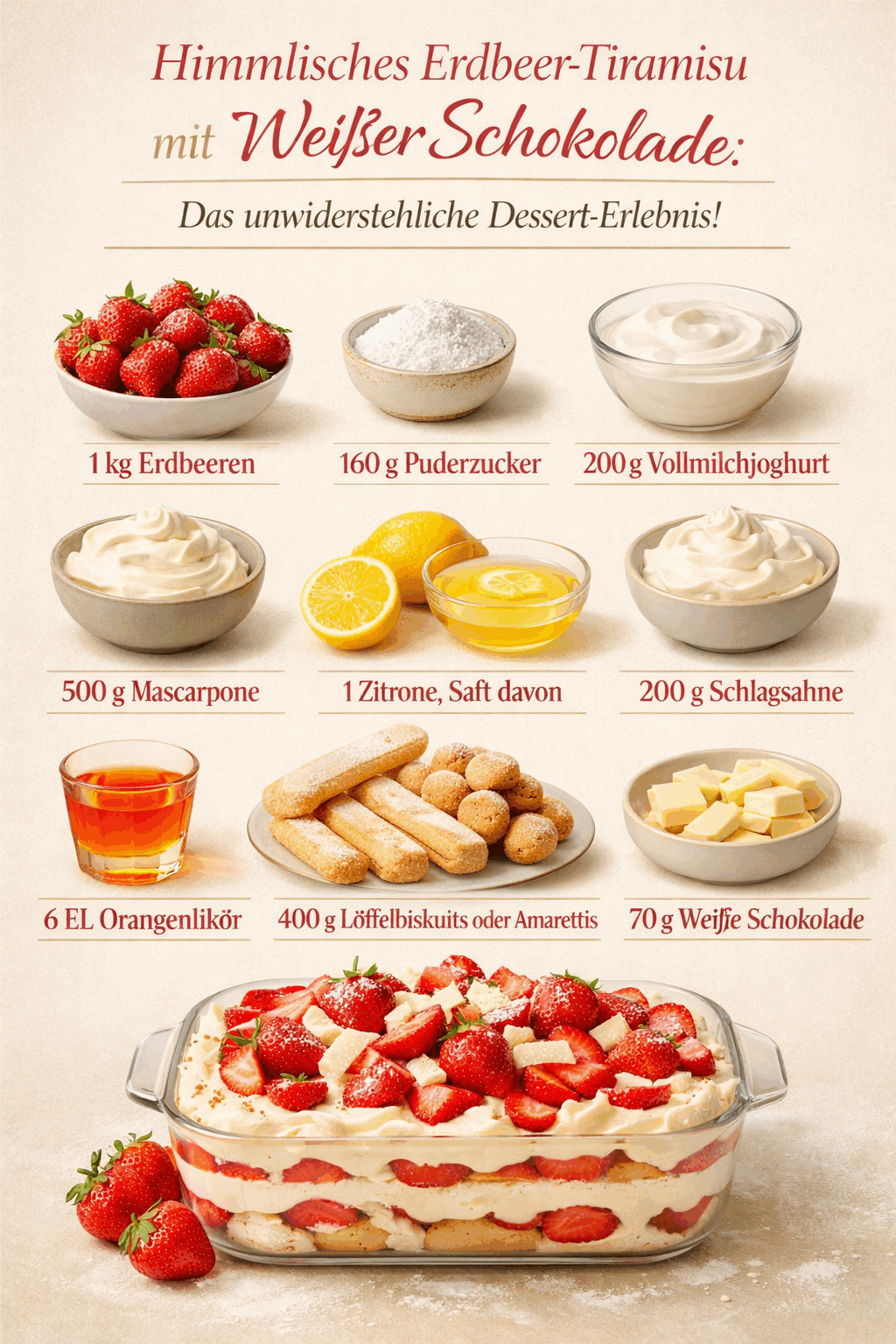 Himmlisches Erdbeer-Tiramisu mit Weißer Schokolade: Das unwiderstehliche Dessert-Erlebnis!