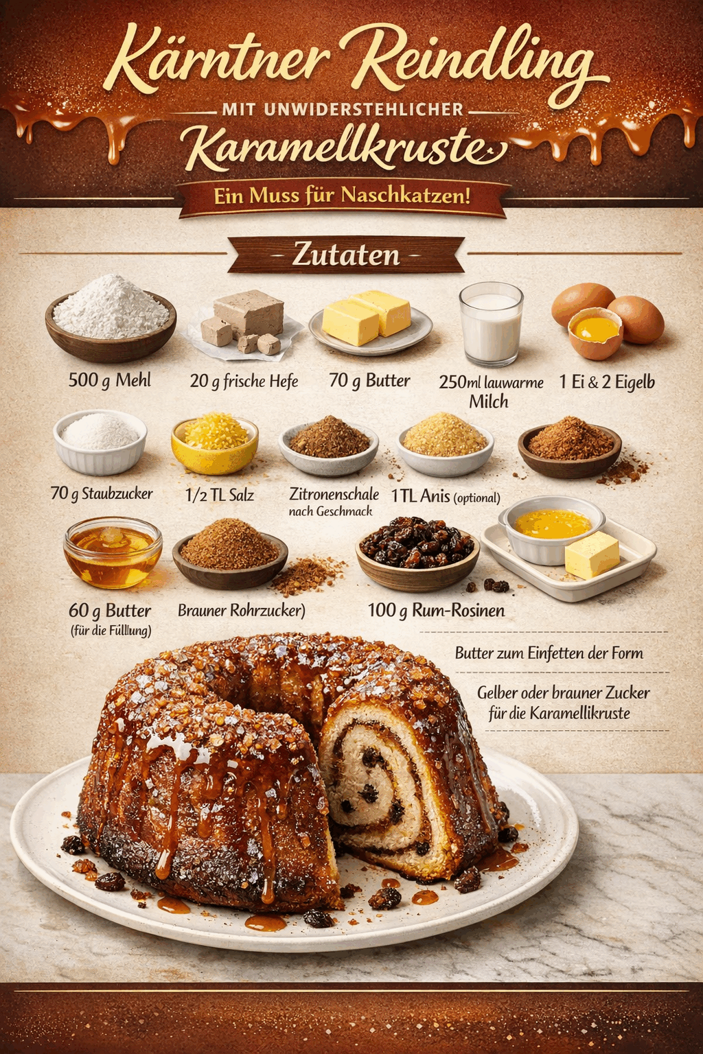 Kärntner Reindling mit unwiderstehlicher Karamellkruste: Ein Muss für Naschkatzen!