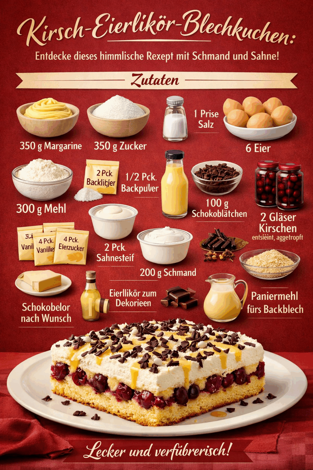 Kirsch-Eierlikör-Blechkuchen: Entdecke dieses himmlische Rezept mit Schmand und Sahne!