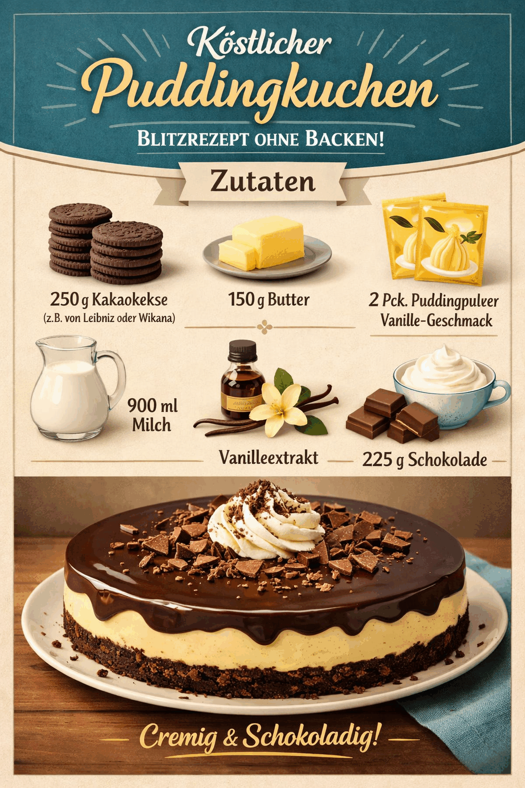 Köstlicher Puddingkuchen: Blitzrezept ohne Backen!