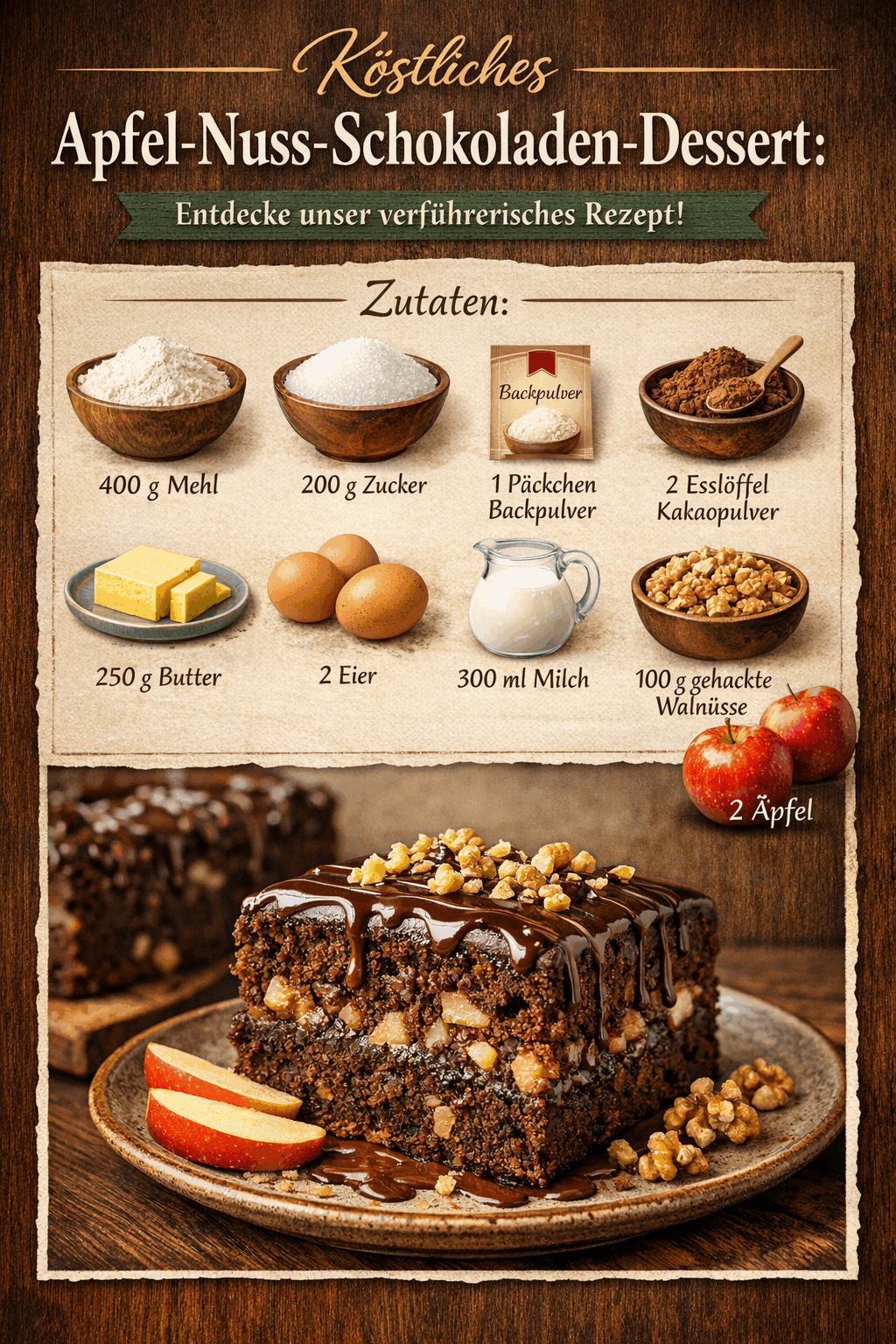 Köstliches Apfel-Nuss-Schokoladen-Dessert: Entdecke unser verführerisches Rezept!