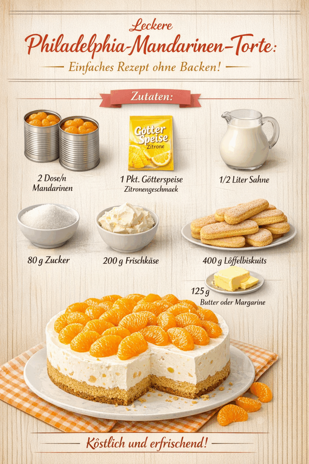 Leckere Philadelphia-Mandarinen-Torte: Einfaches Rezept ohne Backen!