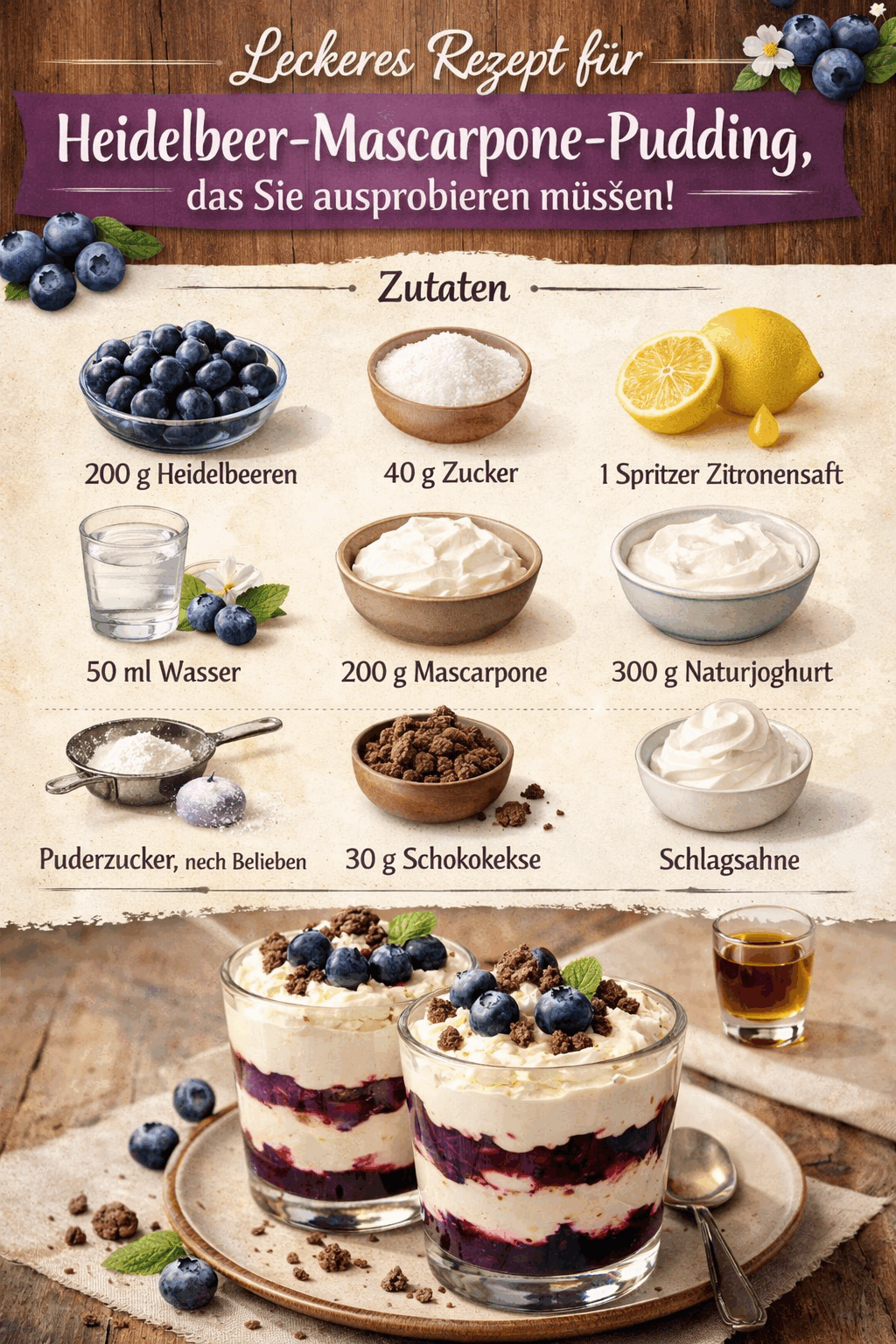 Leckeres Rezept für Heidelbeer-Mascarpone-Pudding, das Sie ausprobieren müssen!