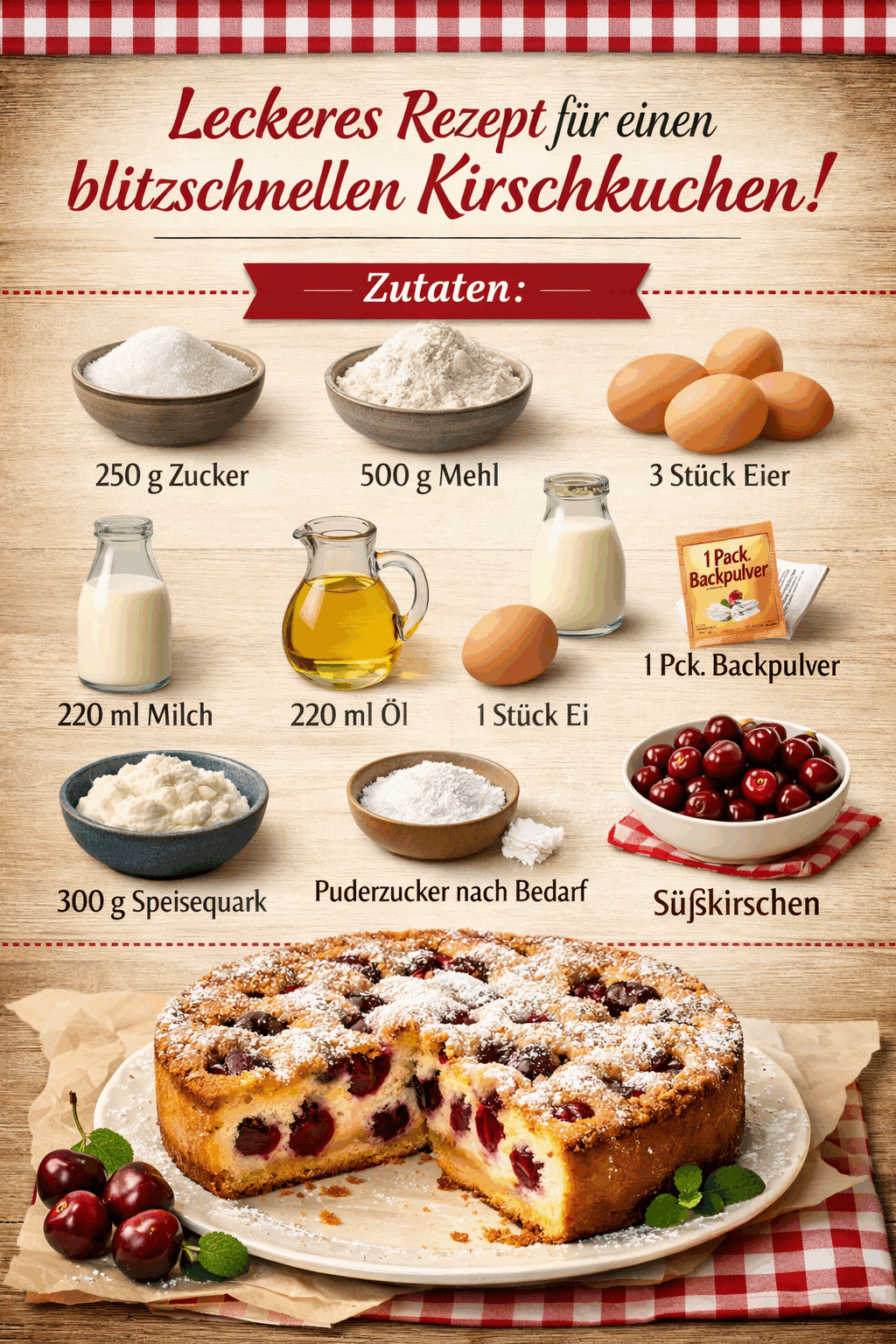 Leckeres Rezept für einen blitzschnellen Kirschkuchen!
