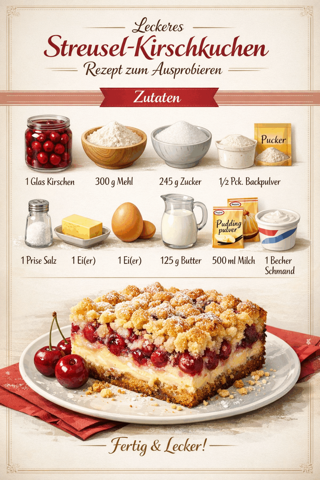 Leckeres Streusel-Kirschkuchen Rezept zum Ausprobieren