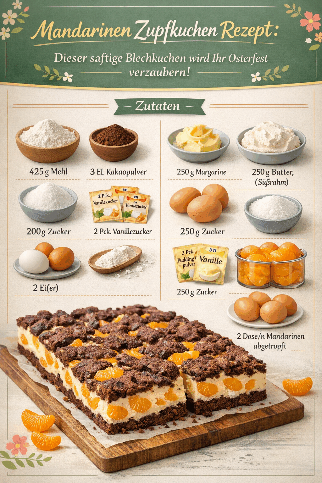 Mandarinen Zupfkuchen Rezept: Dieser saftige Blechkuchen wird Ihr Osterfest verzaubern!