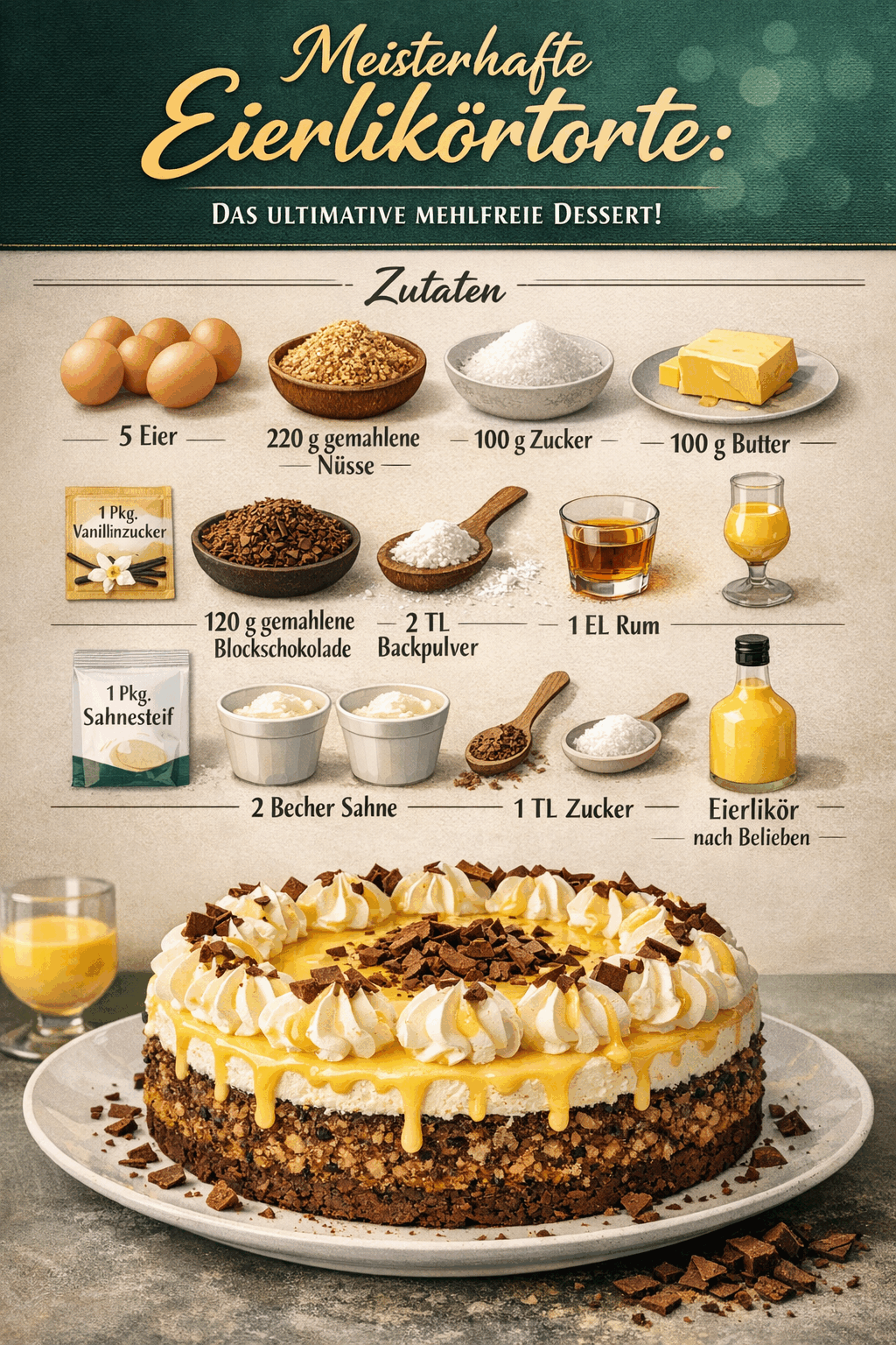 Meisterhafte Eierlikörtorte: Das ultimative mehlfreie Dessert!