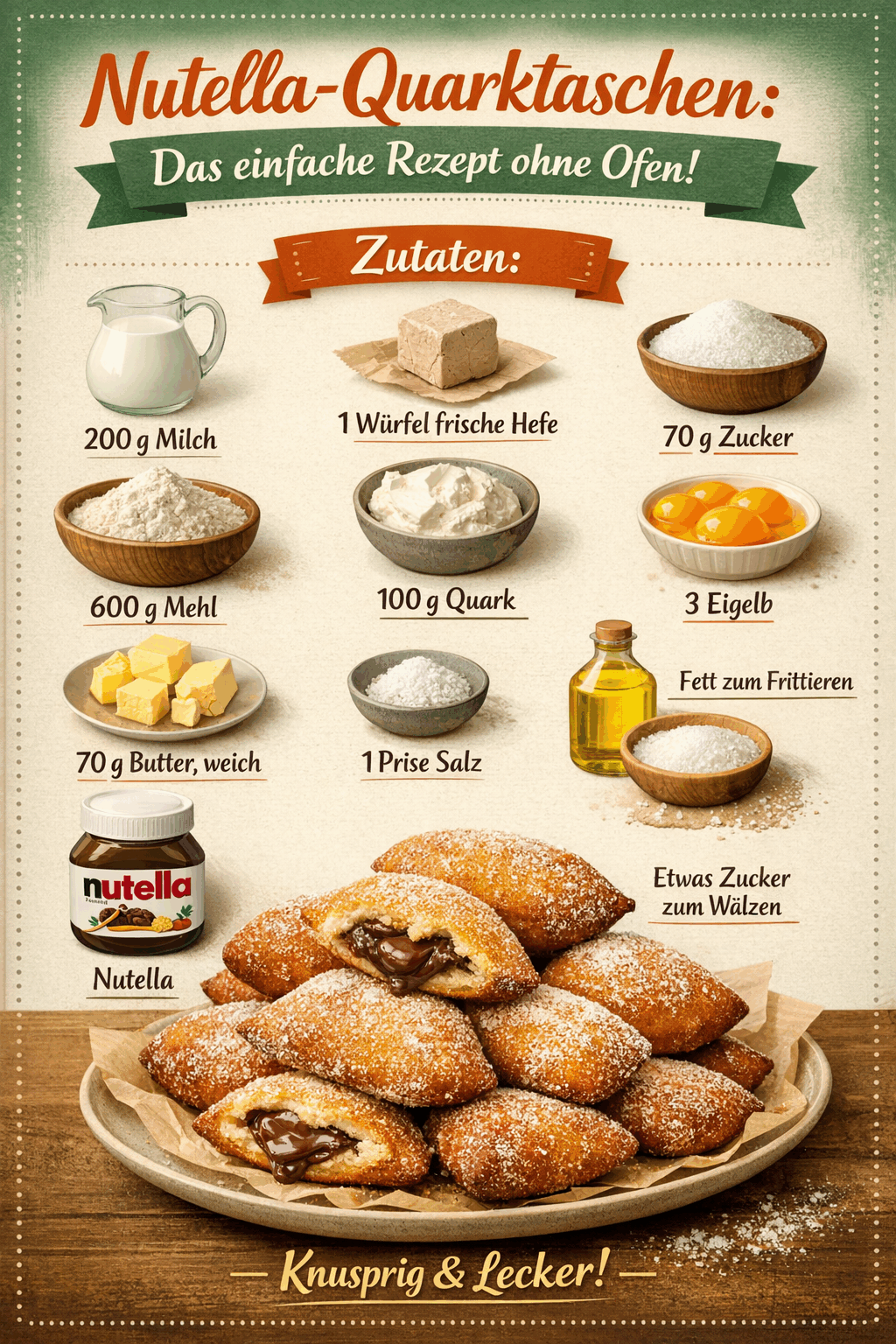 Nutella-Quarktaschen: Das einfache Rezept ohne Ofen!