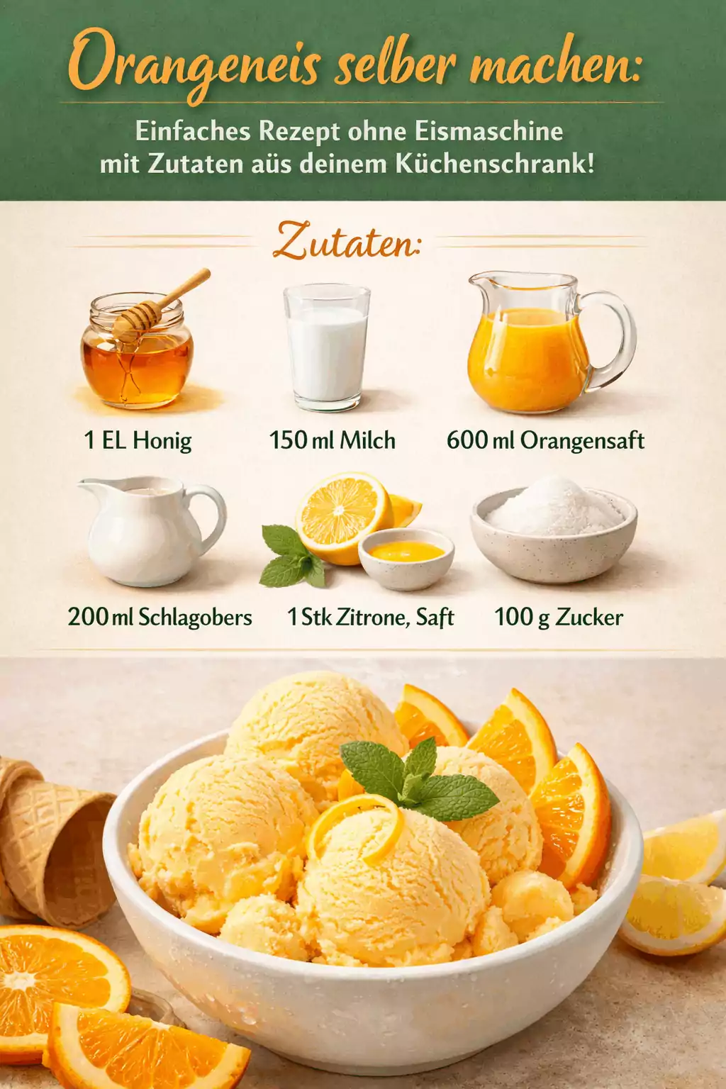 Orangeneis selber machen: Einfaches Rezept ohne Eismaschine mit Zutaten aus deinem Küchenschrank!