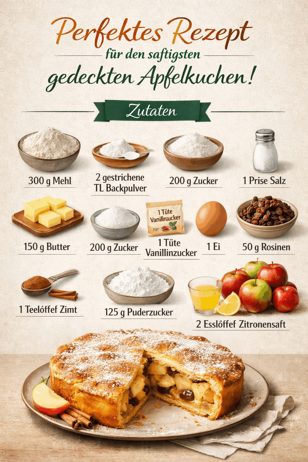 Perfektes Rezept für den saftigsten gedeckten Apfelkuchen!