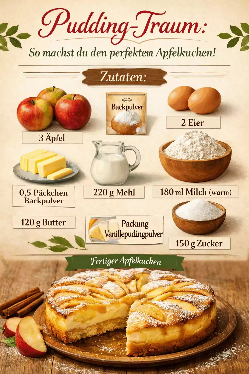 Pudding-Traum: So machst du den perfekten Apfelkuchen!