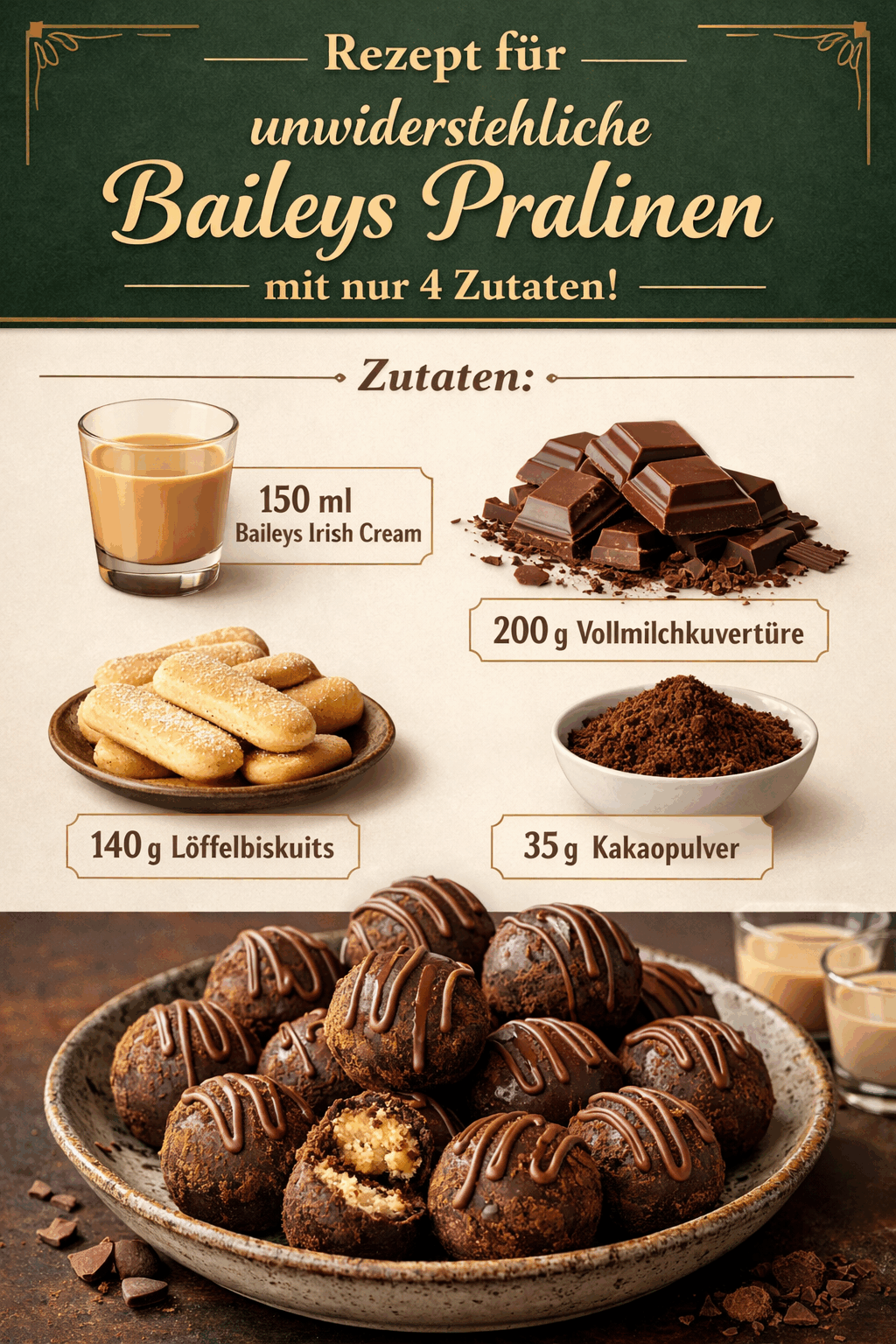 Rezept für unwiderstehliche Baileys Pralinen mit nur 4 Zutaten!
