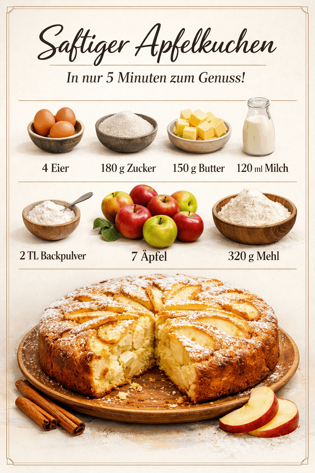 Saftiger Apfelkuchen: In nur 5 Minuten zum Genuss!