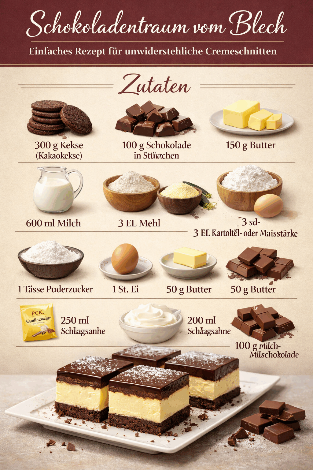 Schokoladentraum vom Blech: Einfaches Rezept für unwiderstehliche Cremeschnitten