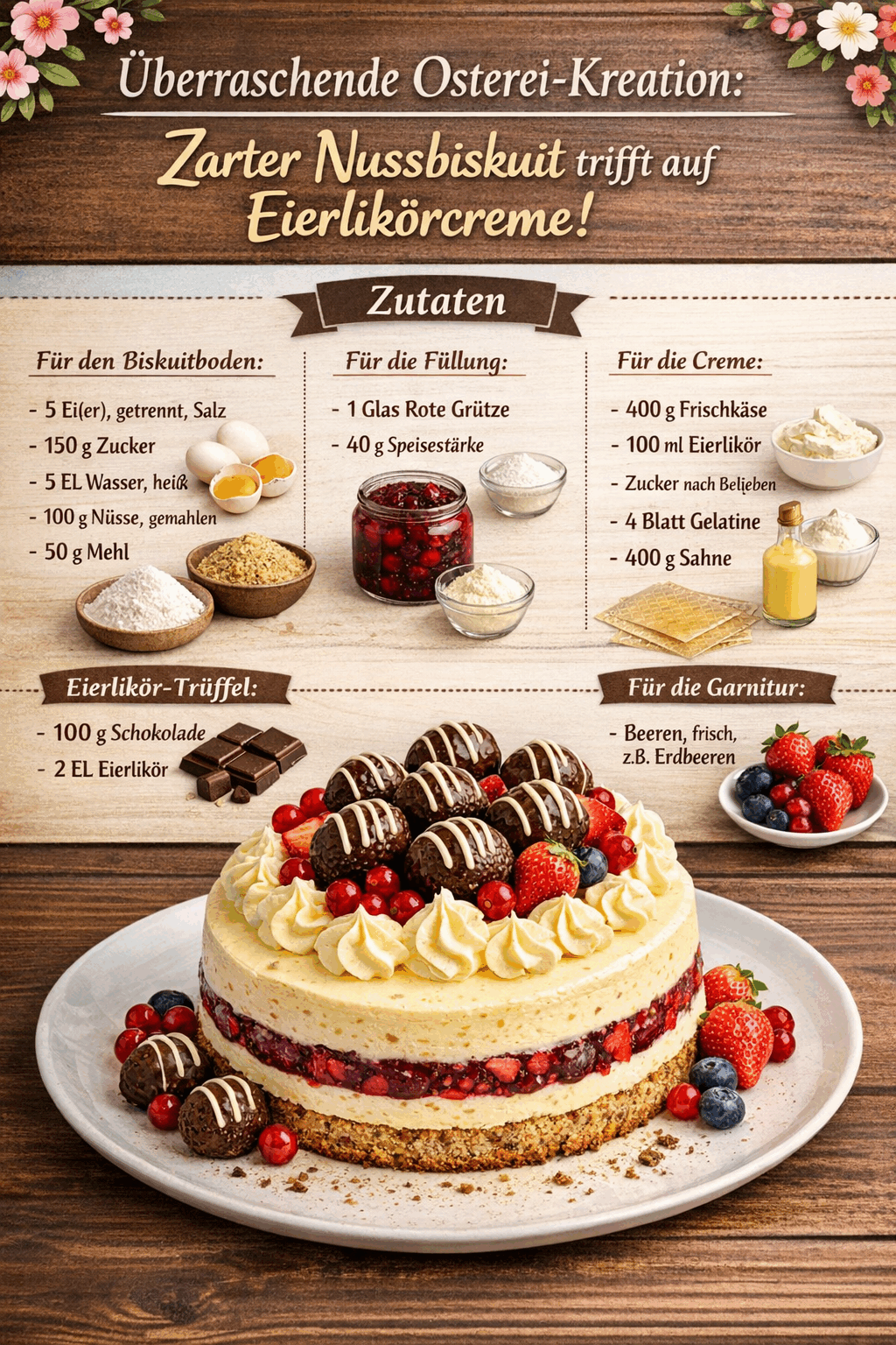 Überraschende Osterei-Kreation: Zarter Nussbiskuit trifft auf Eierlikörcreme!