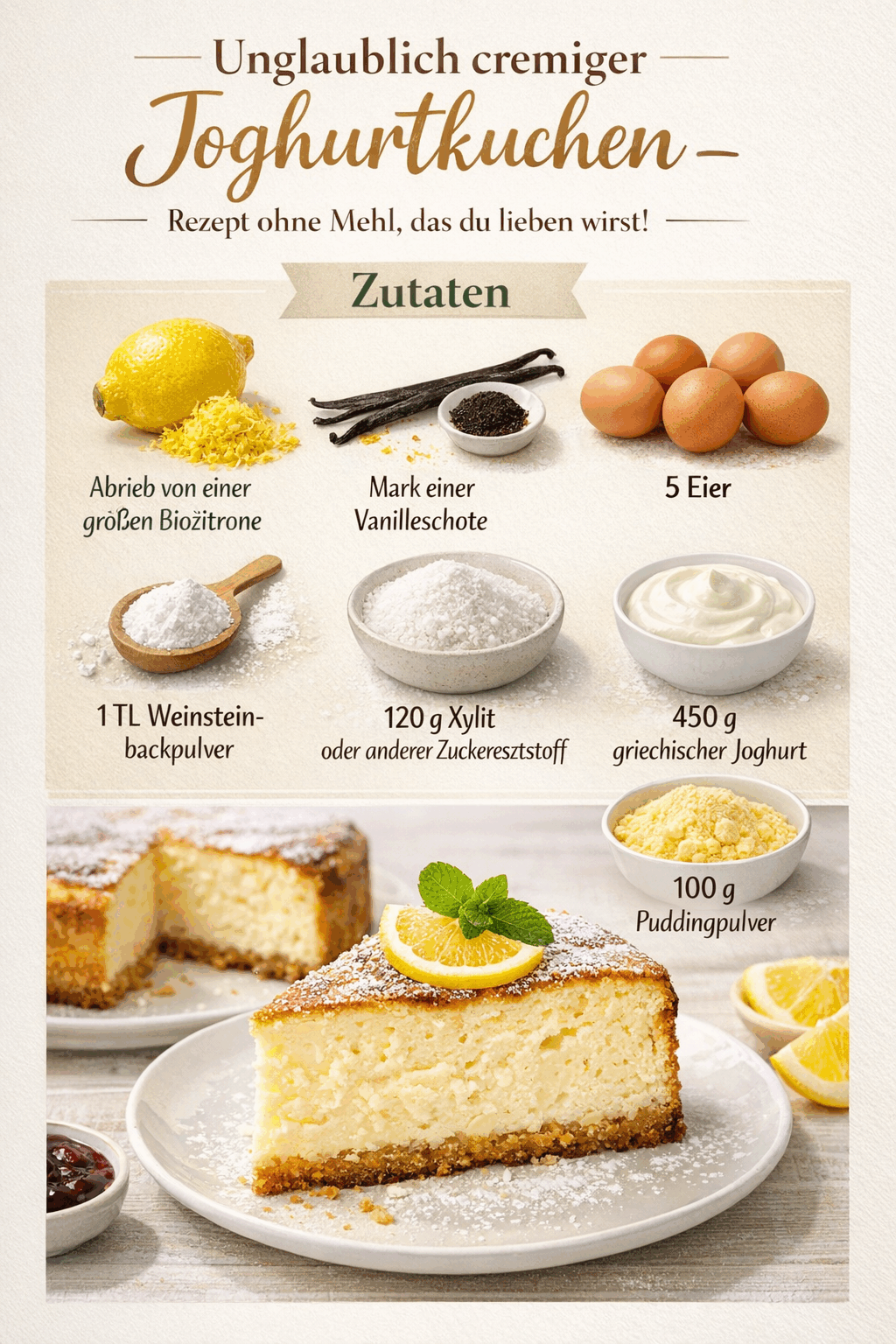 Unglaublich cremiger Joghurtkuchen - Rezept ohne Mehl, das du lieben wirst!