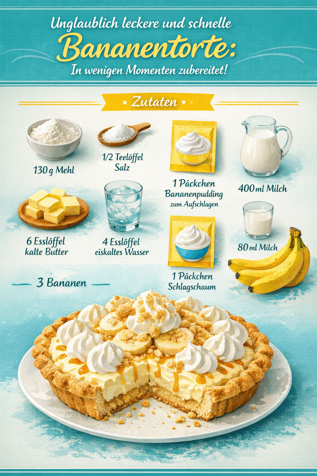 Unglaublich leckere und schnelle Bananentorte: In wenigen Momenten zubereitet!