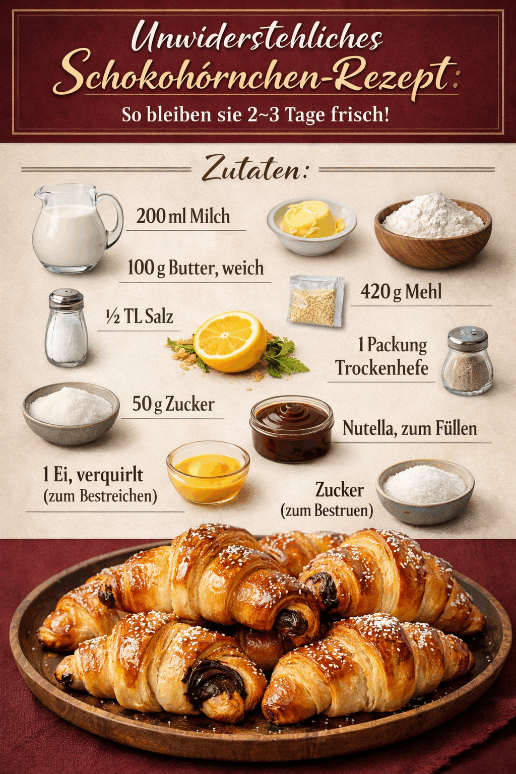 Unwiderstehliches Schokohörnchen-Rezept: So bleiben sie 2-3 Tage frisch!