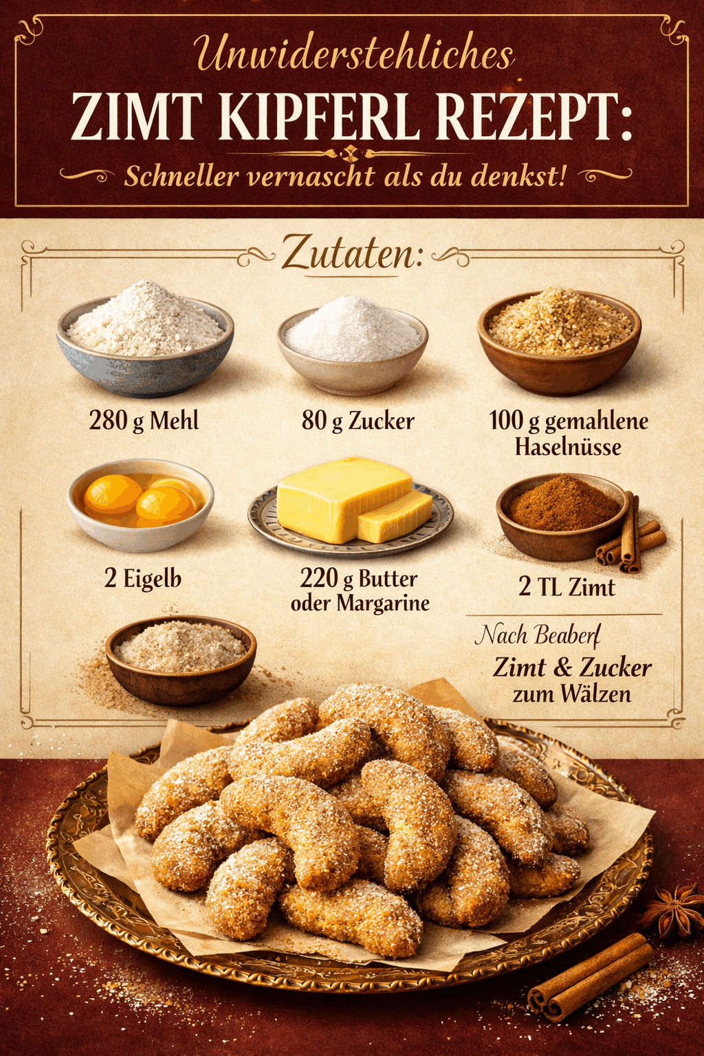 Unwiderstehliches Zimt Kipferl Rezept: Schneller vernascht als du denkst!