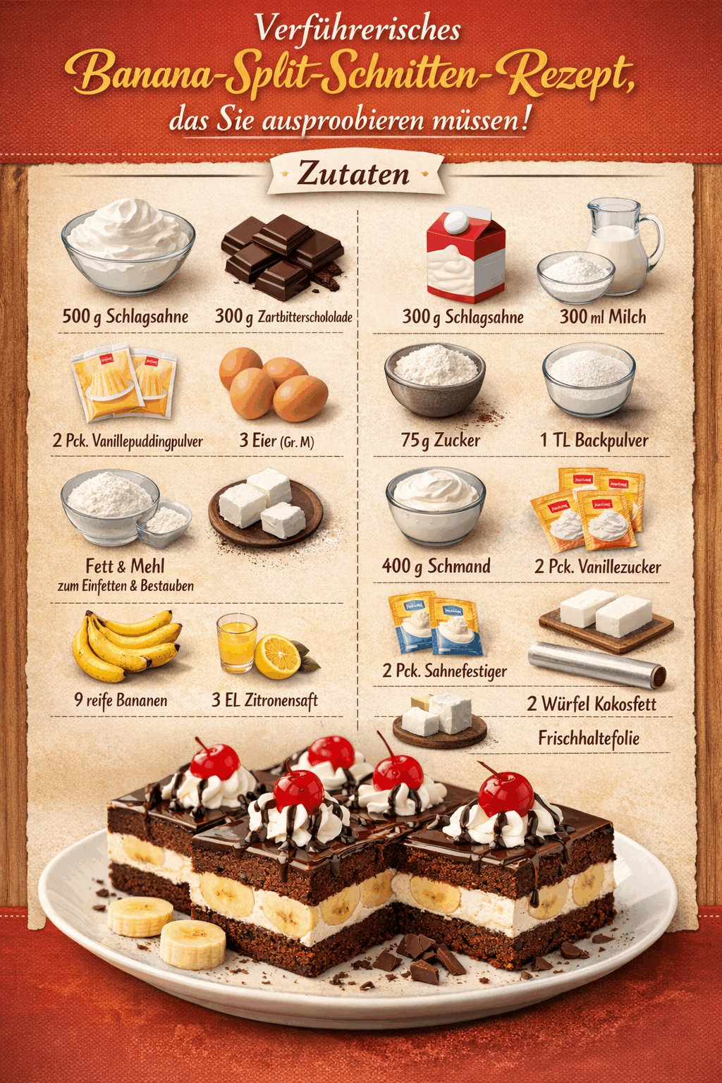 Verführerisches Banana-Split-Schnitten-Rezept, das Sie ausprobieren müssen!