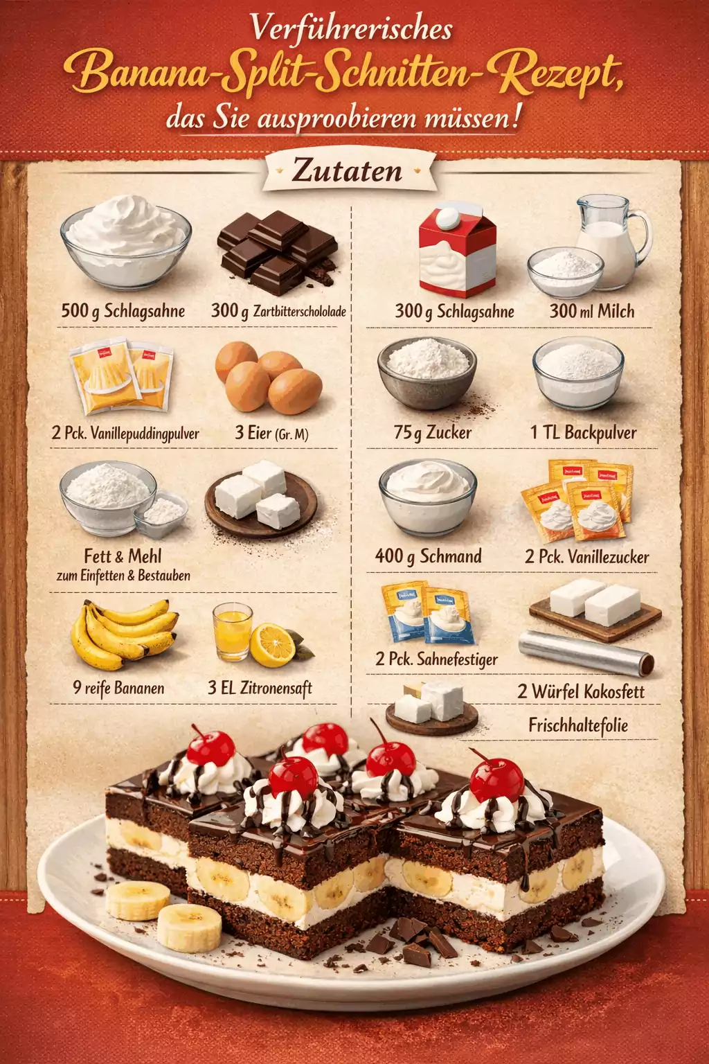 Verführerisches Banana-Split-Schnitten-Rezept, das Sie ausprobieren müssen!