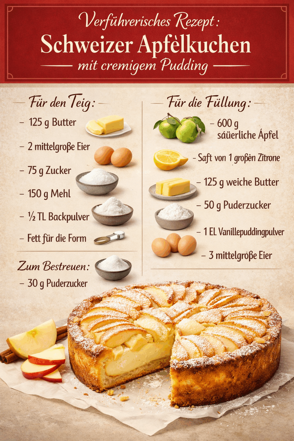 Verführerisches Rezept: Schweizer Apfelkuchen mit cremigem Pudding