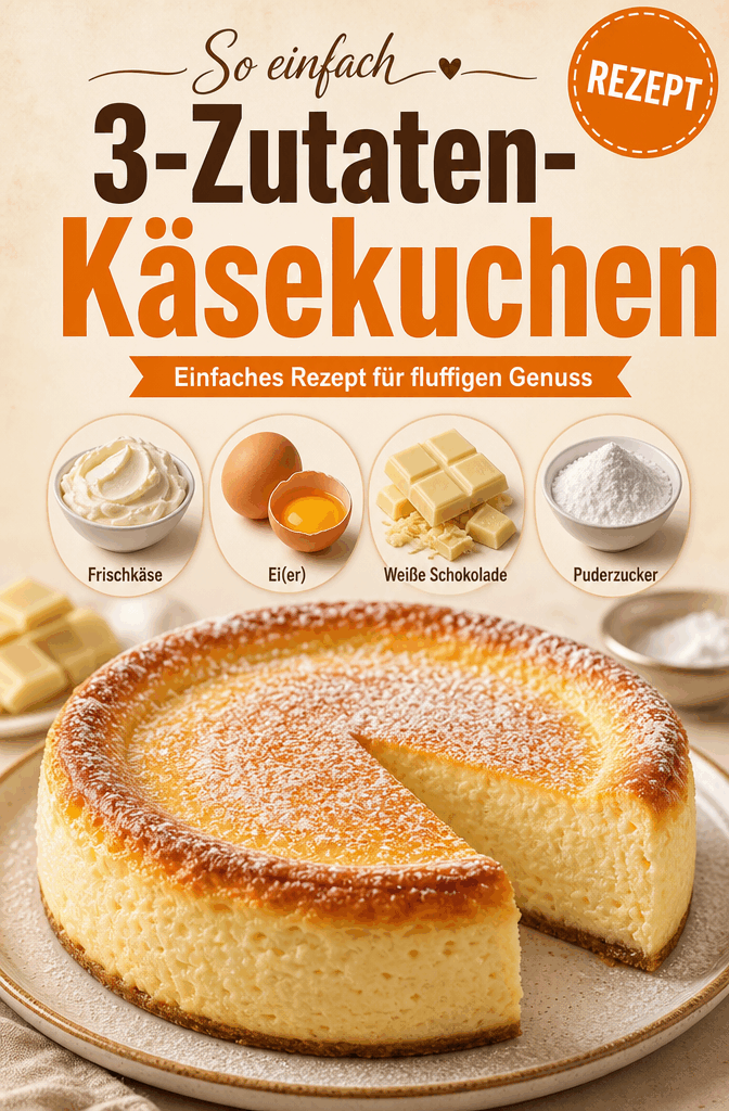 3-Zutaten-Käsekuchen: Einfaches Rezept für fluffigen Genuss