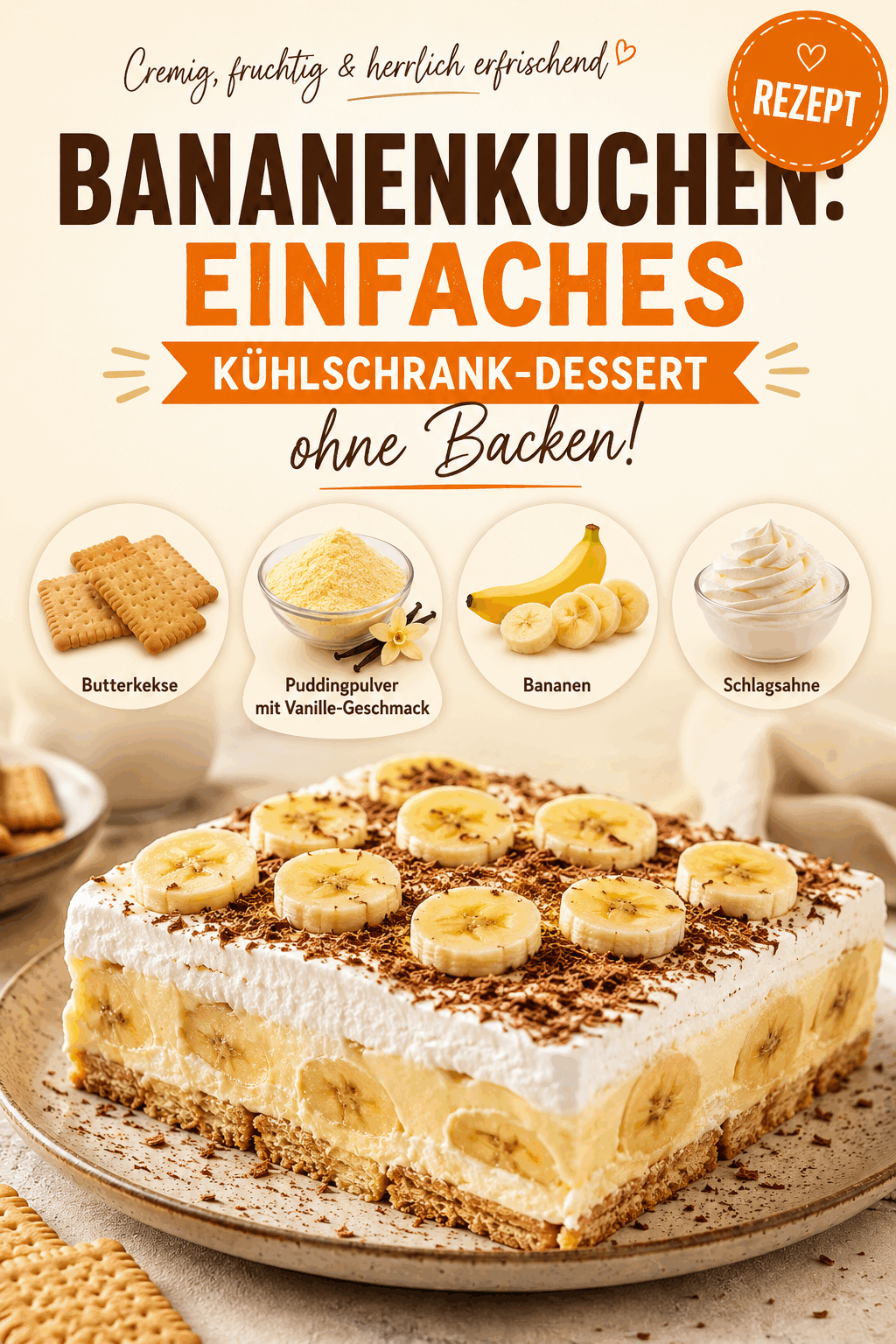 Bananenkuchen: Einfaches Kühlschrank-Dessert ohne Backen!